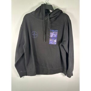 Truth + Theory Hoodie Mens M Black Graphic Pullover Hooded Sweatshirt Print